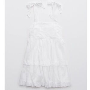 Aerie XS White 100% Cotton Tie‎ Bow Babydoll Ruffle Mini Dress Preppy Beach Vibe